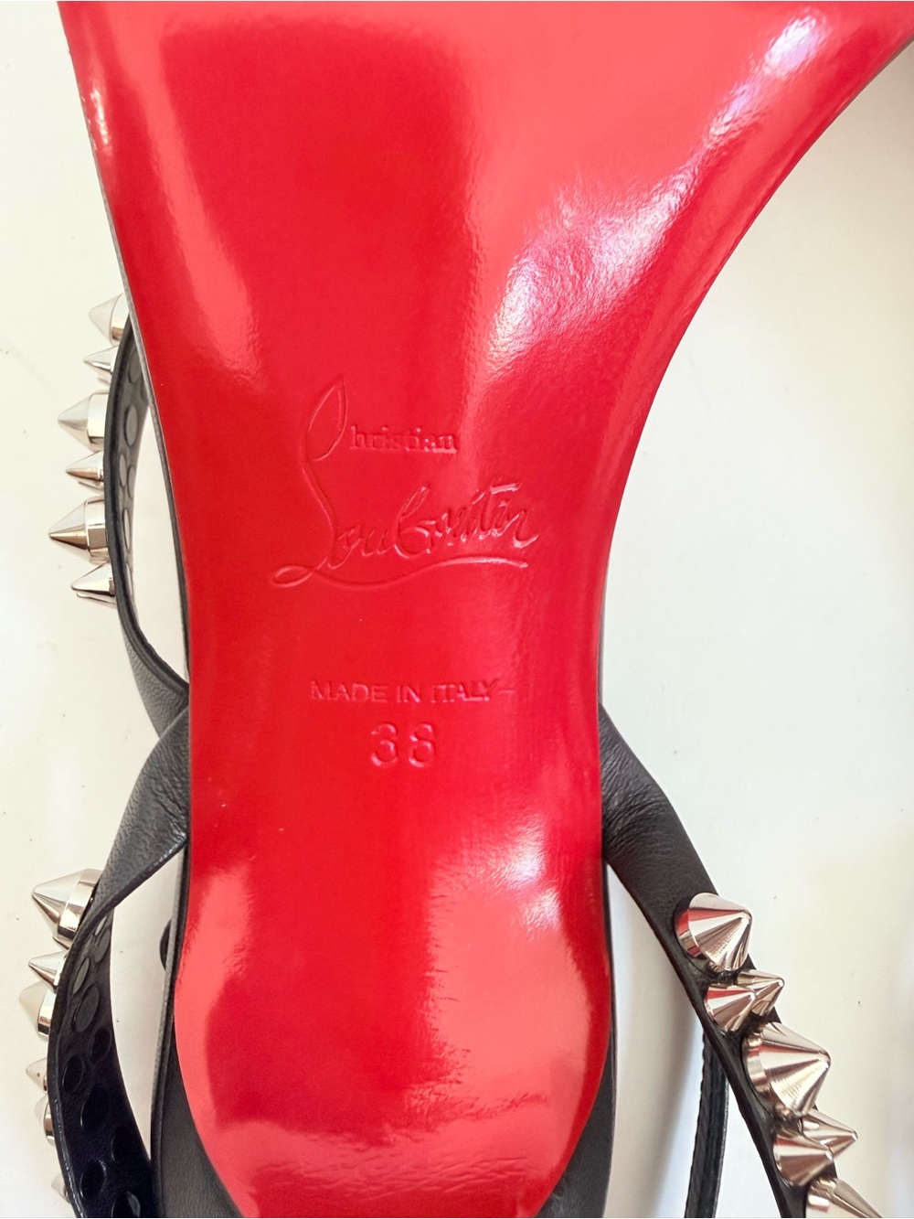 Christian Louboutin Mafaldina Spikes 100 Black Silver Leather Sandals EU 38 - Picture 9 of 11